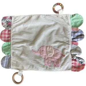 Modern Baby Elephant Multicolor 16" Lovey Blanket Teether Rattle Toy Ribbed